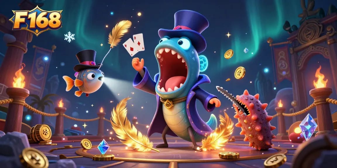 Engaging scene showcasing F 168 with unique characters performing tricks in a dynamic casino-themed atmosphere.