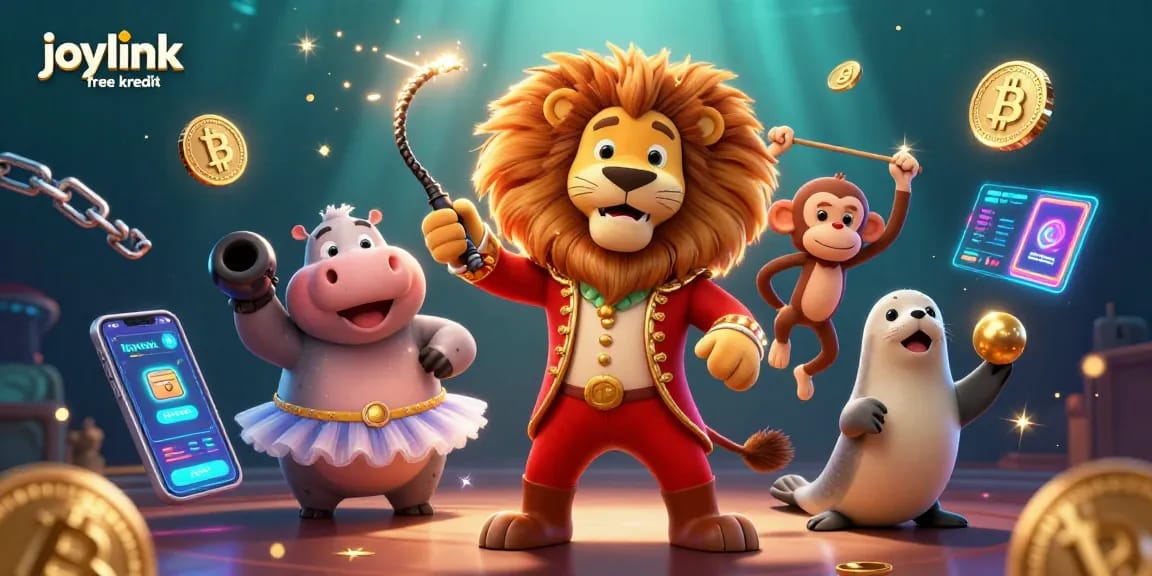 Win with joylink free kredit in this vibrant casino-themed 3D illustration featuring playful characters and exciting elements.