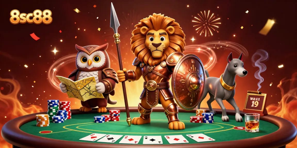 Experience thrilling gaming action at 8sc88 with a dynamic and celebratory casino scene.