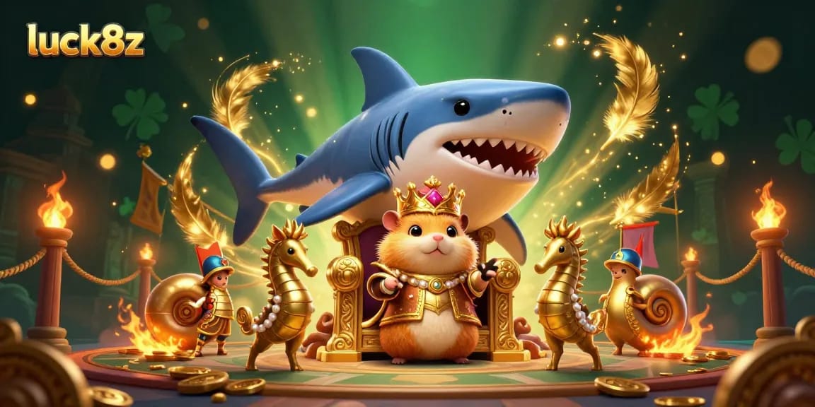 Join the thrill with luck8z and the fierce golden hamster king amidst a dynamic gambling arena.