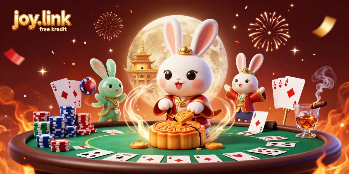 Engage with joy.link free kredit to win exciting poker chips amidst a vibrant lunar scene.