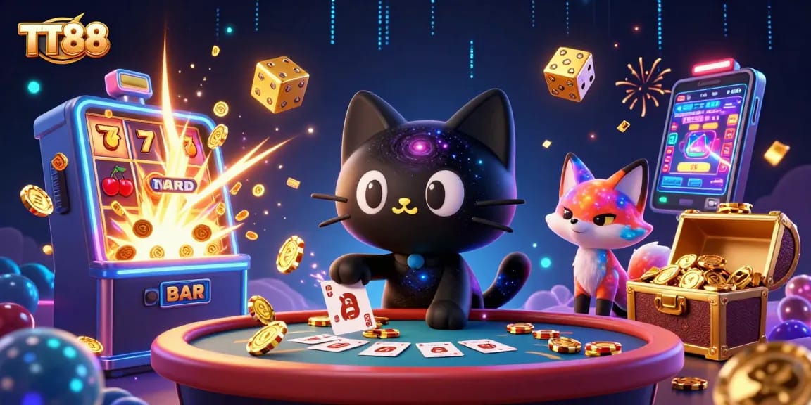 Experience thrilling games at TT88 with lively cosmic casino elements and vibrant characters.