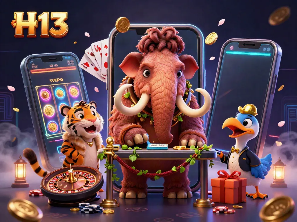 Experience the vibrant online gaming atmosphere at H 13 with engaging characters in a lively casino scene.