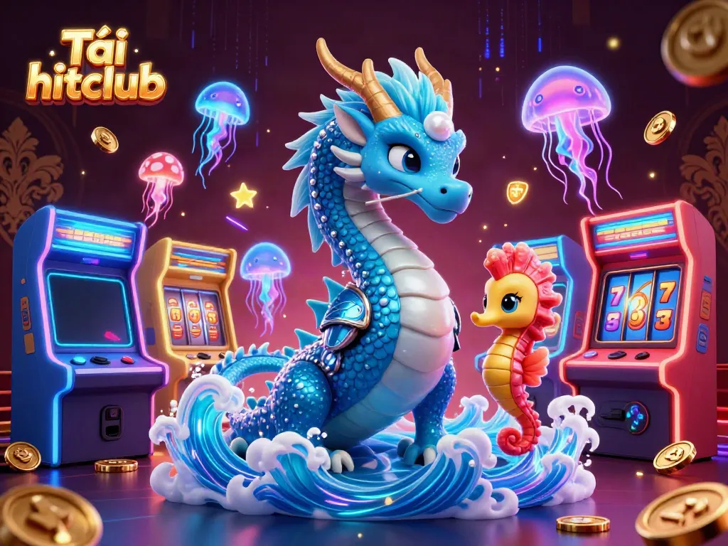 Tải hitclub and enjoy an immersive casino experience with vibrant dragon and knight in action.