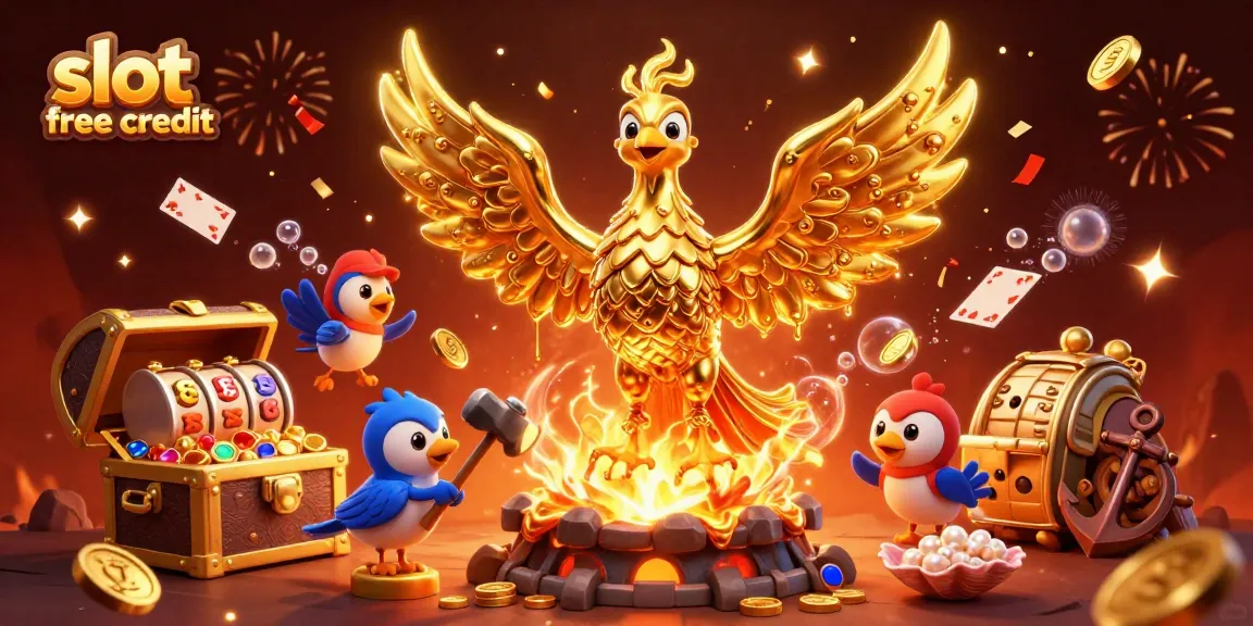 Start winning with slot free credit in this vibrant 3D casino-themed illustration.