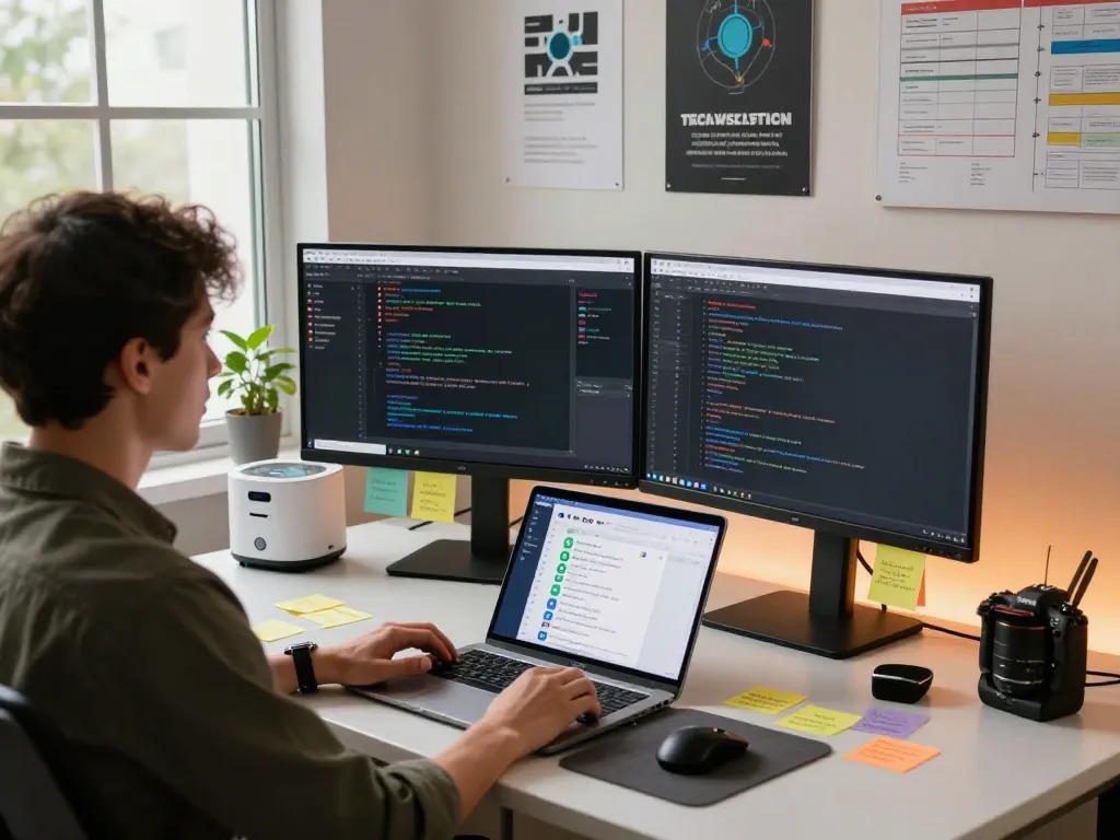Developer utilizing Clawdbot AI assistant in a modern tech workspace