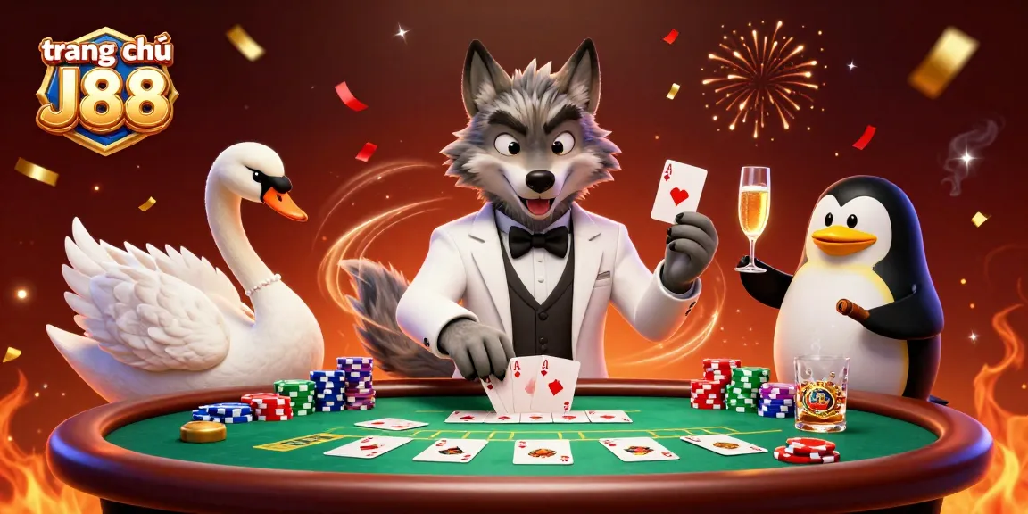 Experience the excitement of trang chủ J88 with a vibrant 3D casino scene featuring classic characters.