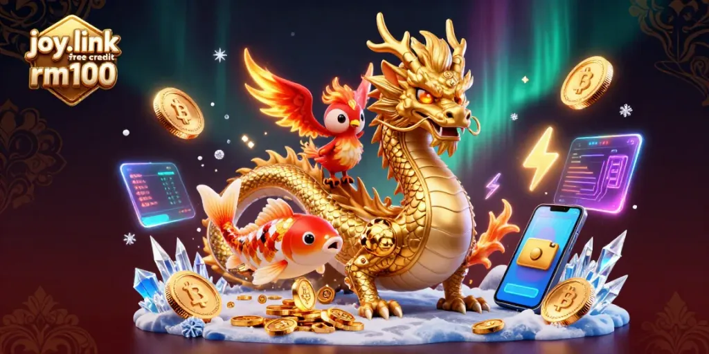 Play slots with joy.link free credit rm100 using a majestic dragon and lucky symbols.