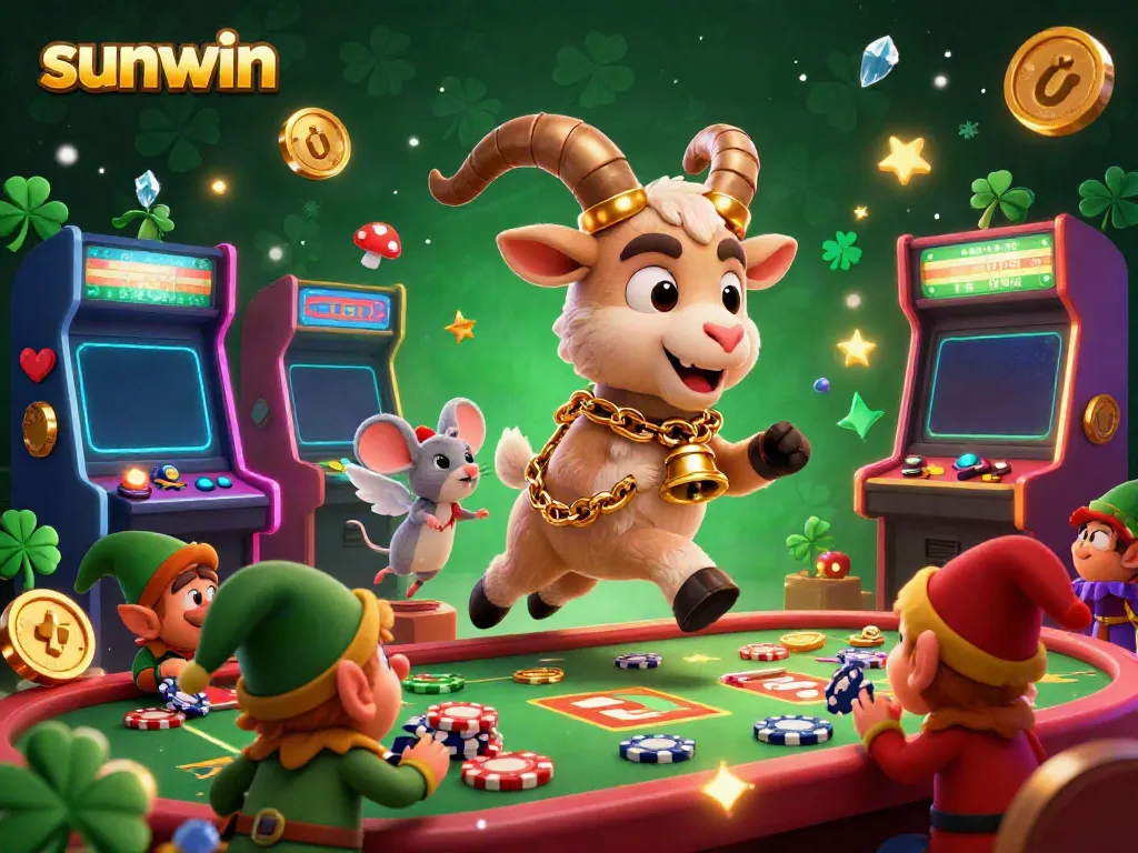 Experience the excitement at sunwin's festive casino with playful characters and dazzling game elements.