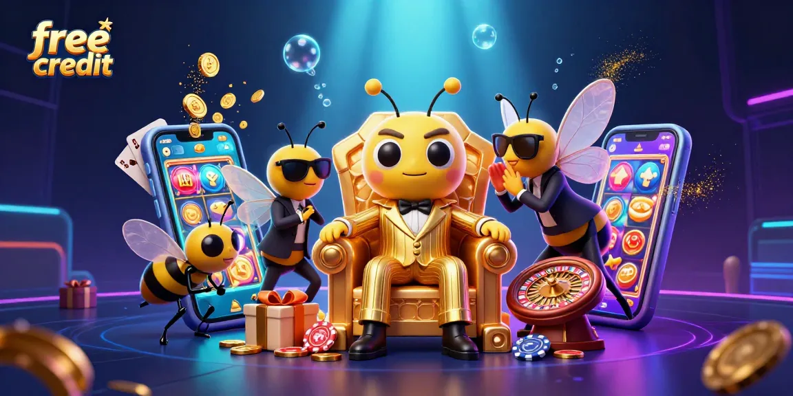Engage with free credit offers at the casino, featuring a mob boss in a throne with exciting gaming elements.