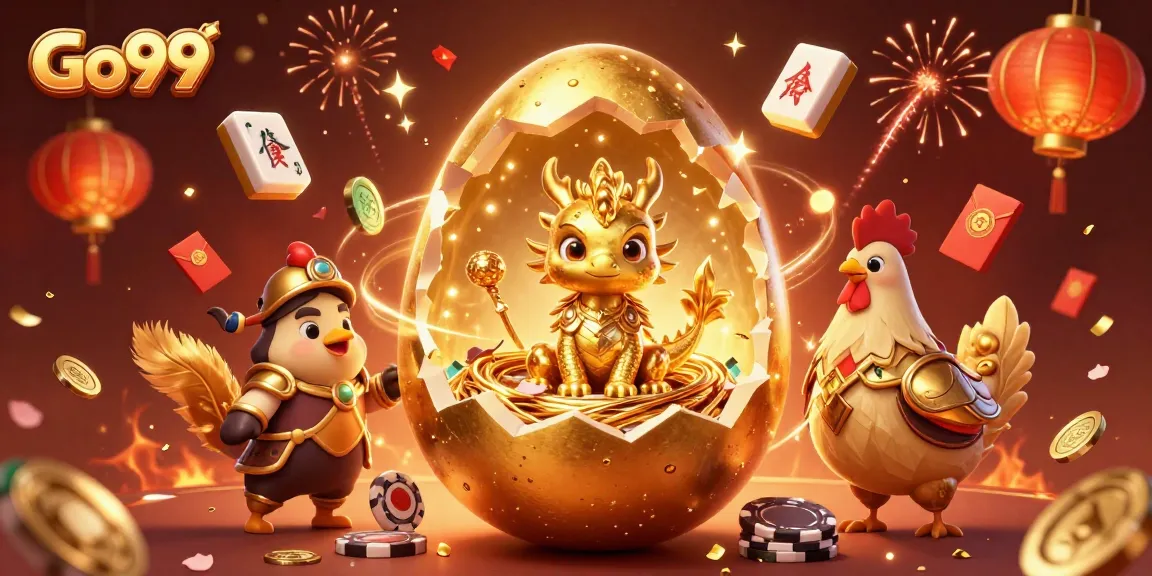 Engage in thrilling gameplay with Go99 as a golden dragon and poker chips shine in a festive casino scene.