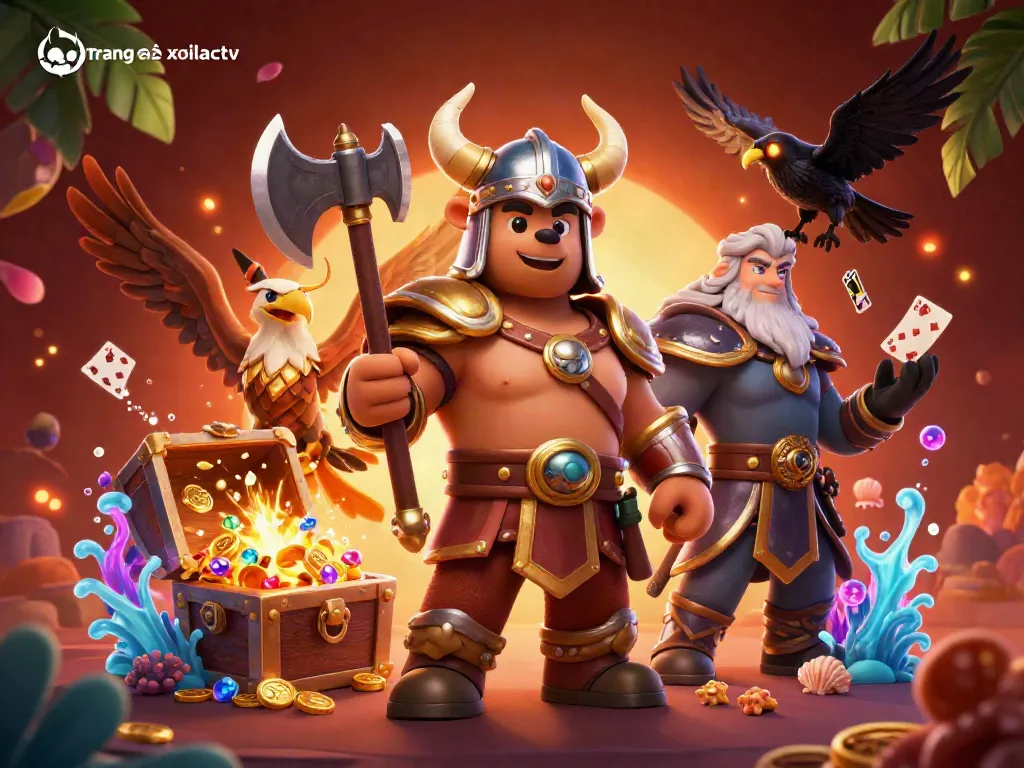Catch the excitement on Trang chủ xoilactv with thrilling animated gambling characters in a vibrant scene.