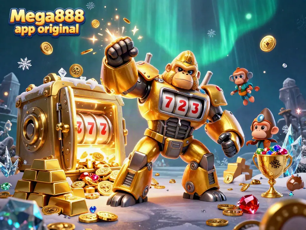 Experience the mega888 app original in an explosive 3D gaming action scene with dynamic casino elements.