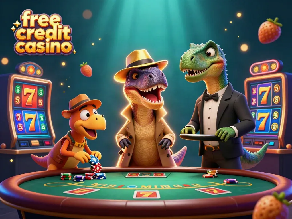 Experience exciting gameplay with free credit casino featuring cartoon characters at a blackjack table.