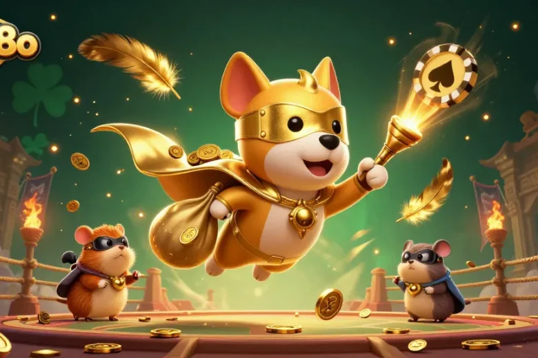 Experience thrilling adventures at tg88o with a superhero dog and gold coins in a dynamic casino scene.