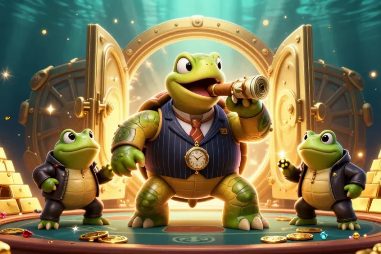 Engage with keonhacai 18's thrilling betting scene featuring a turtle in a mobster suit and enforcers.