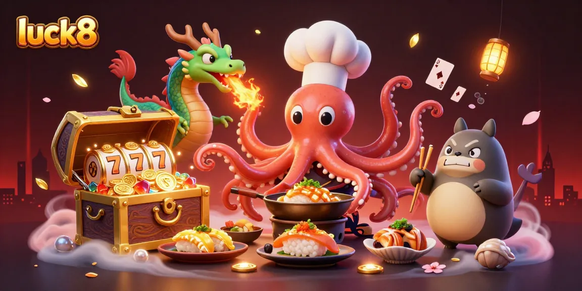 Experience thrilling wins at luck8 with dynamic slots, gold coins, and vibrant characters in a captivating scene.