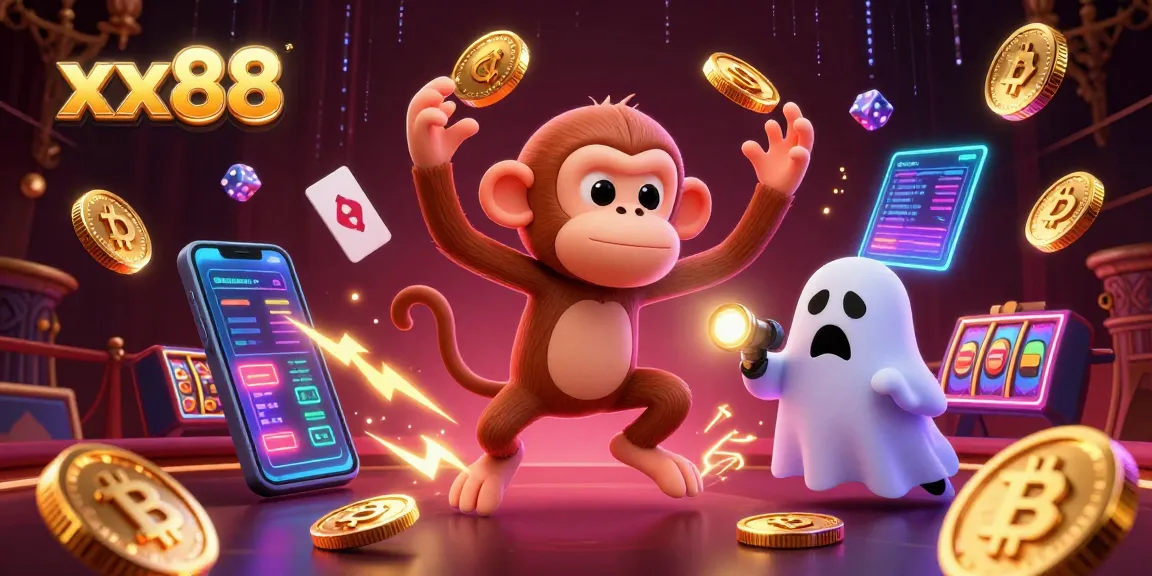 Experience the thrilling world of xx88 as the ghost-hunting puppy tracks the mischievous monkey juggling golden casino elements.