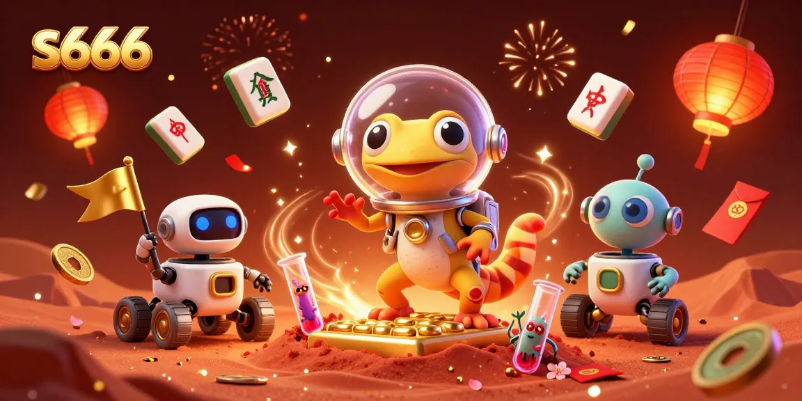 Experience the excitement of gambling at s666 with a quirky Martian gecko in a golden casino