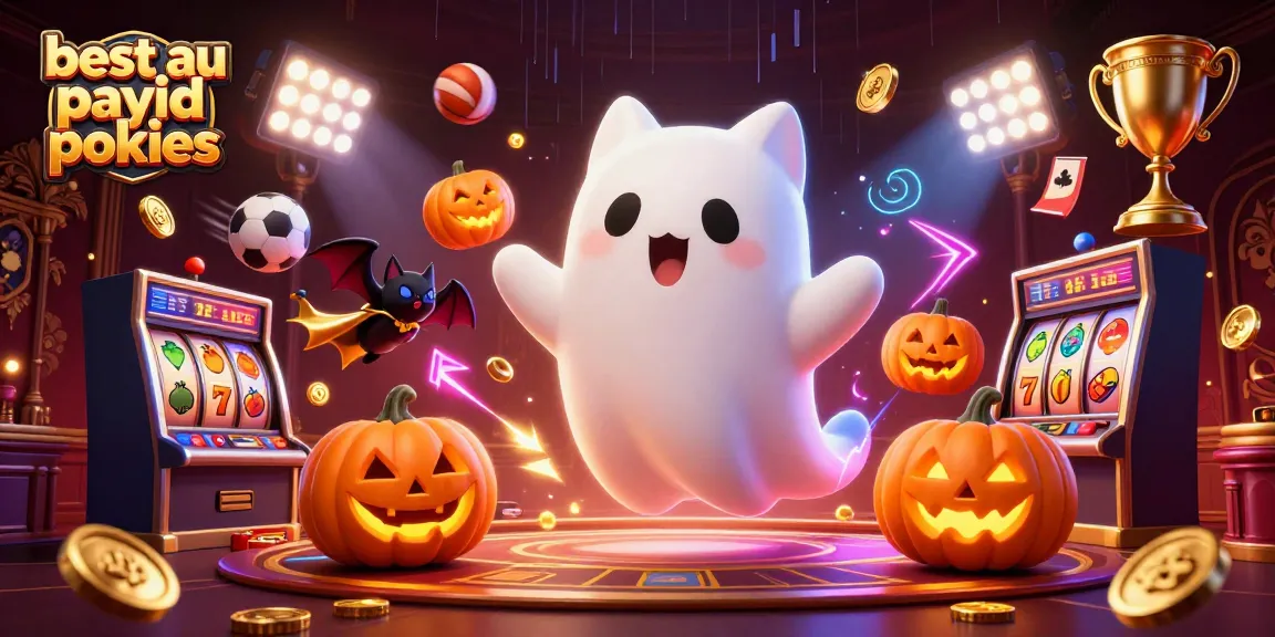 Feel the thrill with best au payid pokies as friendly ghost cat and bat explore a haunted casino.