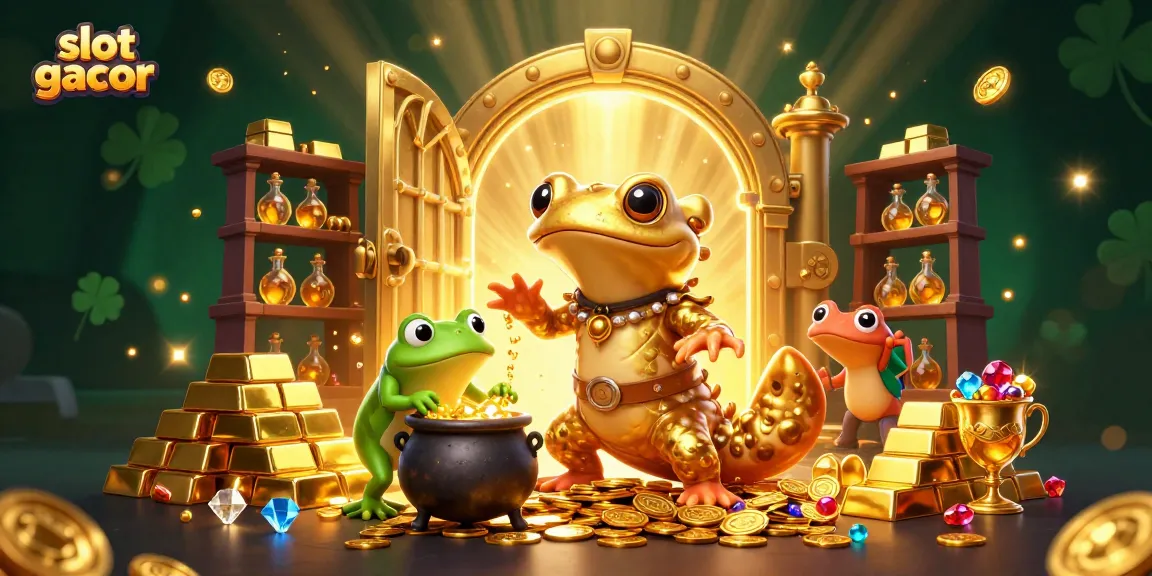 Experience the slot gacor adventure with enchanted alchemists creating golden treasures amidst a vibrant casino world.
