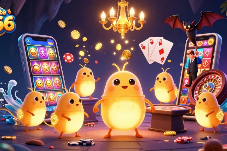 Witness the vibrant spectacle of the website S666 casino, illuminated by glowworm characters and featuring exciting game elements.